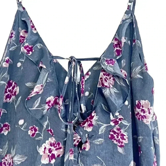 Honey Belle Grey and Pink Floral Satin Jumpsuit Women's Size M - Picture 7 of 9